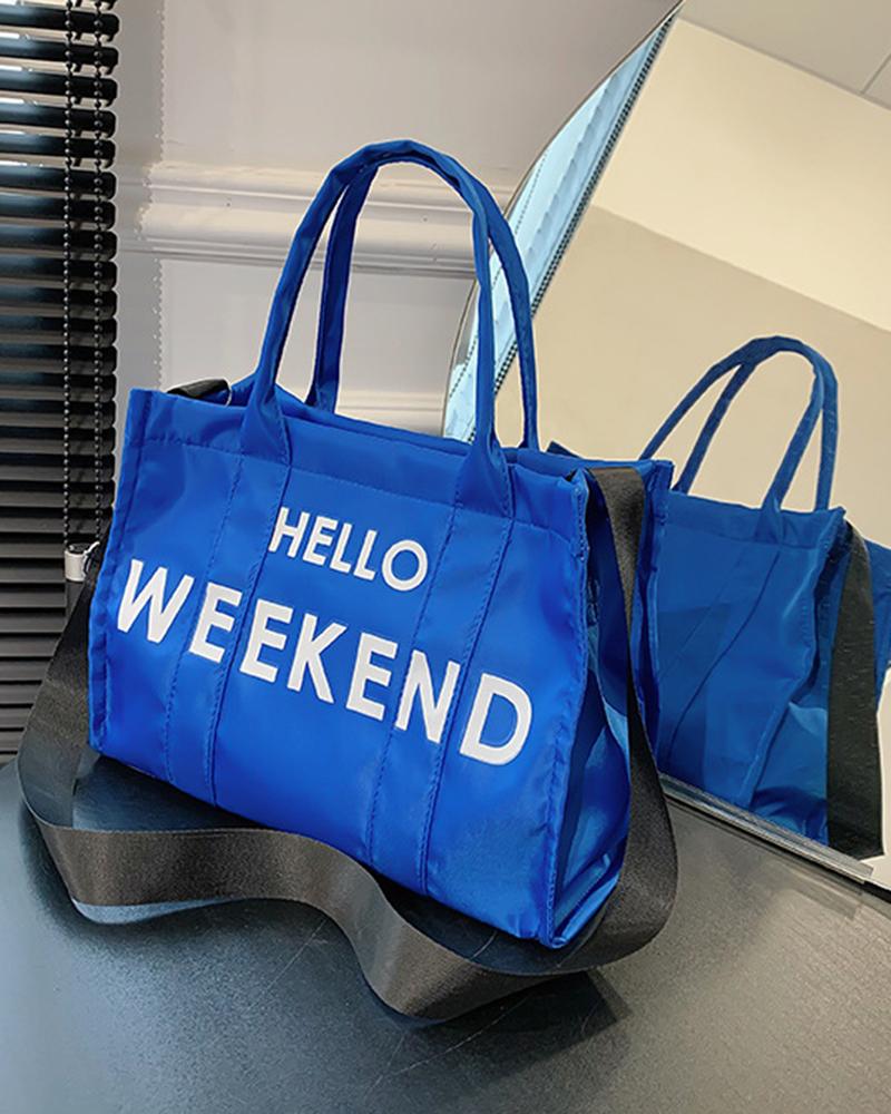 

Hello Weekend Letter Print Large Capacity Tote Bag, Blue