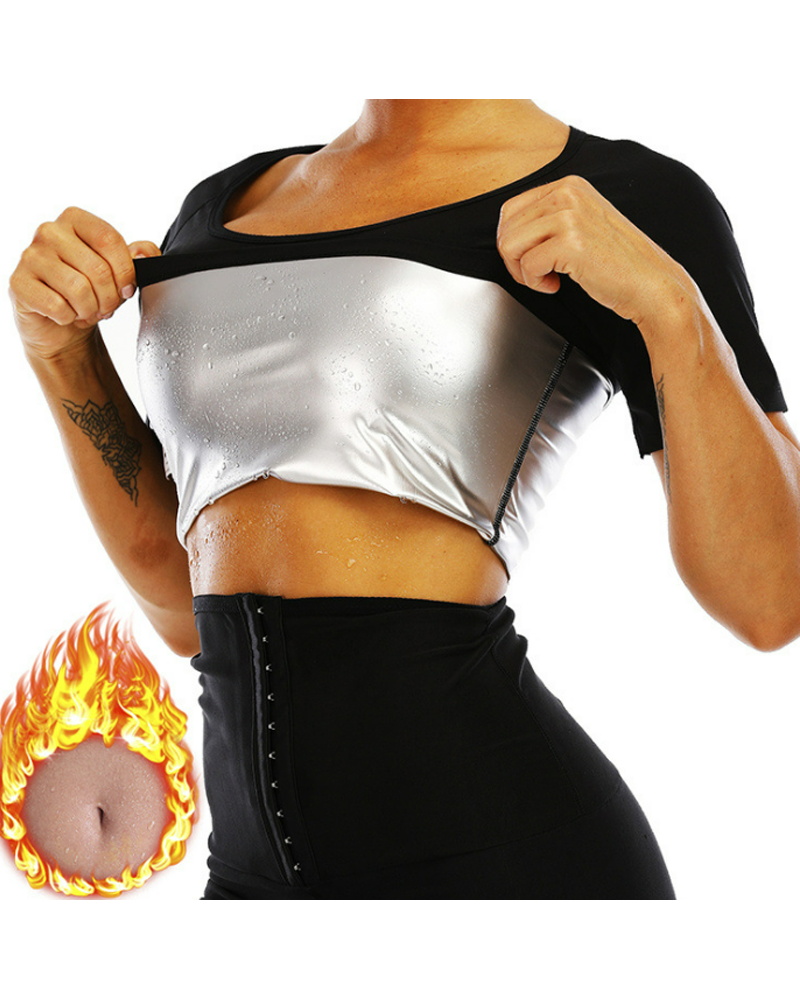 

Sweat Sauna Shapewear Body Shaper Slimming Compression Workout Fitness Training Gym Top, Silver