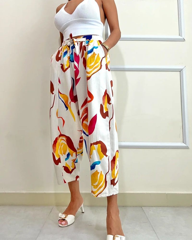

Abstract Print Pocket Design Drawstring Pants, Multicolor