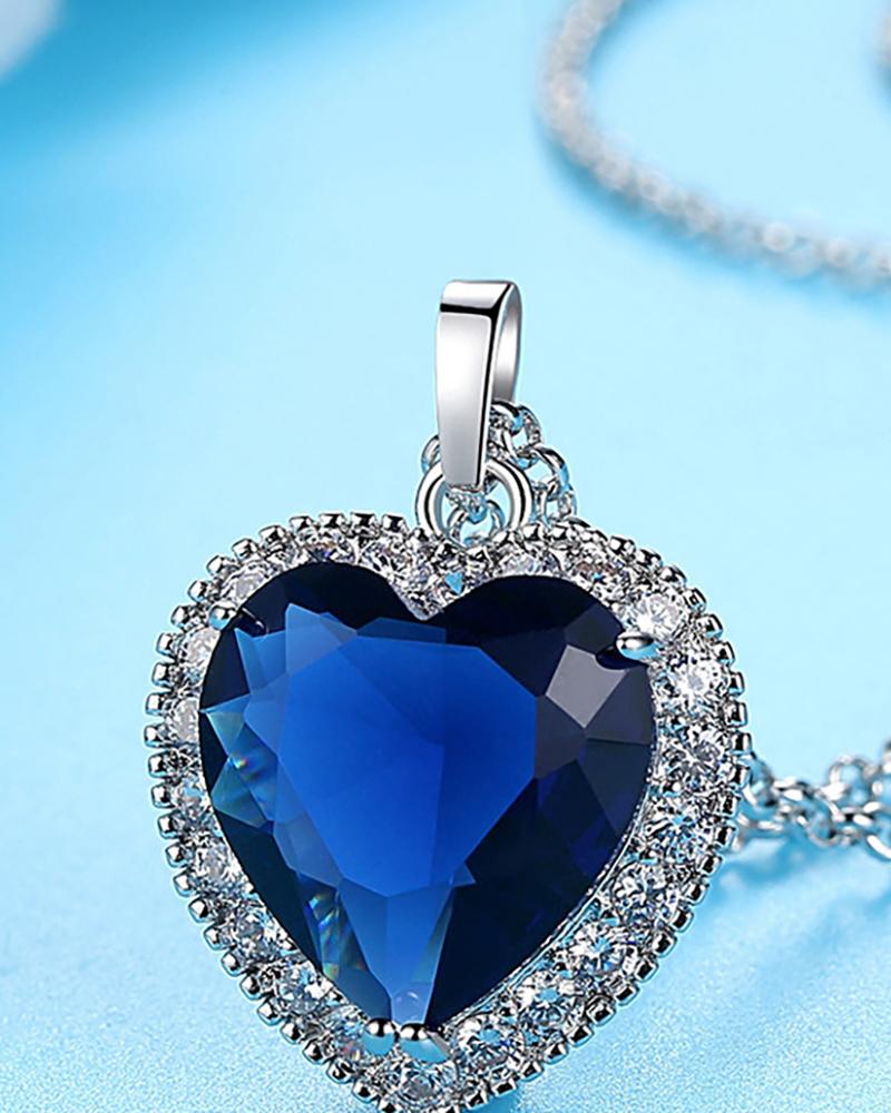 

The Heart of the Ocean Rhinestone Stud Chain Necklace, Blue