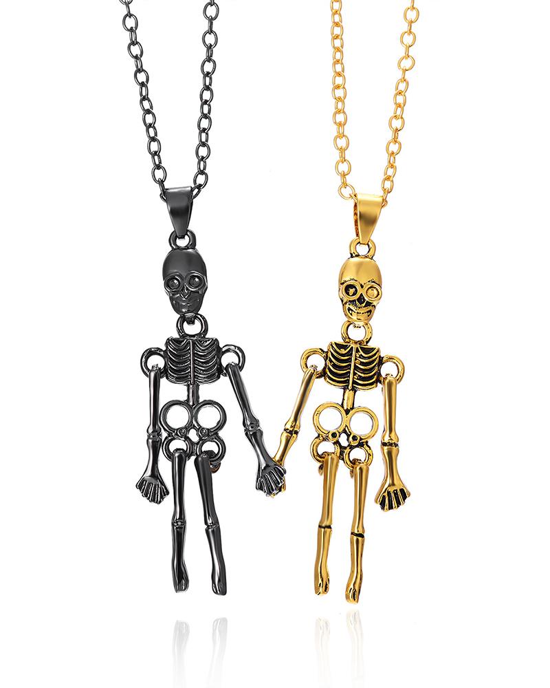 

2pcs Halloween Holding Hands Skeleton Couple Necklaces Set, Style3