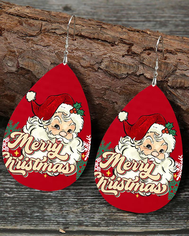 

1Pair Merry Christmas Santa Claus Waterdrop Hook Earrings, Red