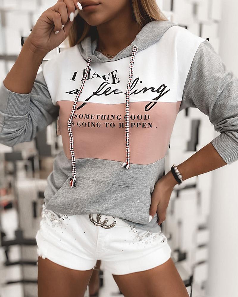 

Colorblock Letter Print Hooded Hoodies, Gray