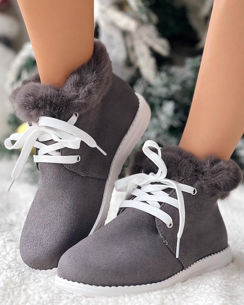 

Christmas Fuzzy Detail Lined Ankle Boots, Gray