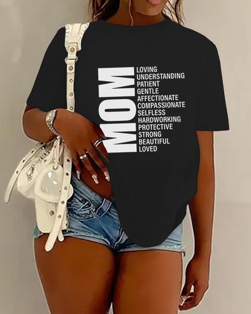 

Plus Size Mother's Day Mom Letter Print Casual T-shirt, Black