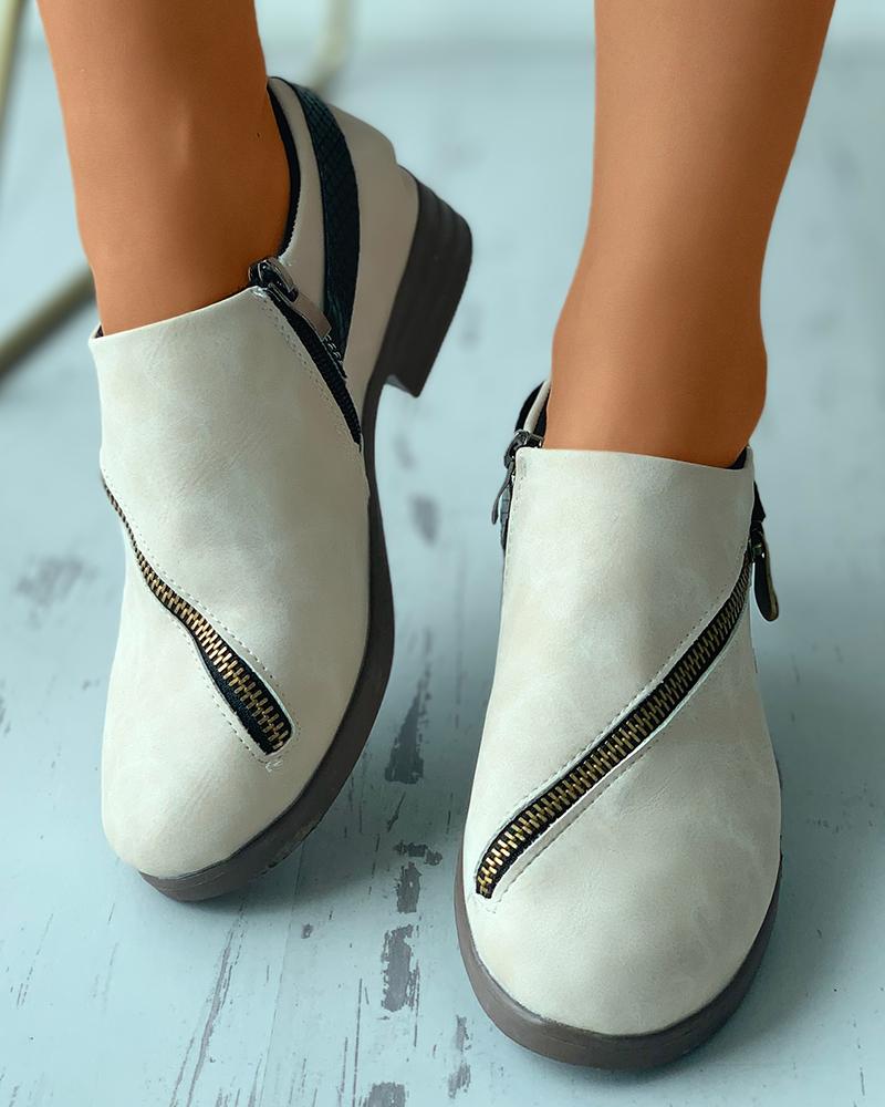 

Zipper Design Suede Chunky Boots, Beige