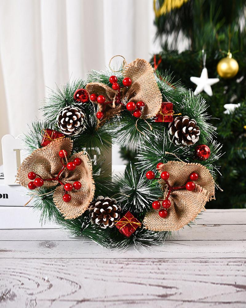 1pc Christmas Wreath Artificial Red Berries Pine Cones Snowy Pine Needles Wreath Garland Christmas Ornaments Front Door Window Home Decor