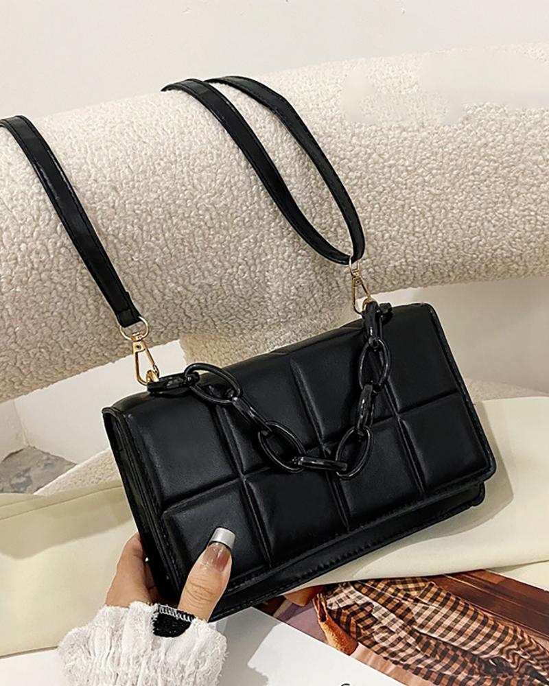 

Chain Strap Quilted Flap Crossbody Bag, Black