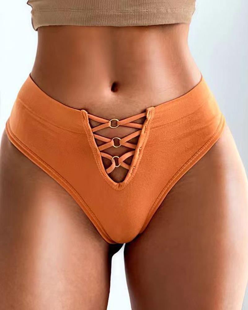 

O-Ring Decor Hollow Out Seamless Panty, Orange