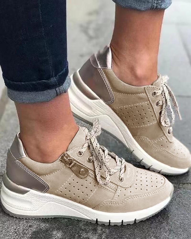 

Breathable Colorblock Lace-up Sneakers, Khaki