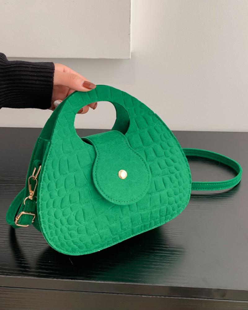 

Crocodile Embossed Double Handle Felt Crossbody Bag, Green