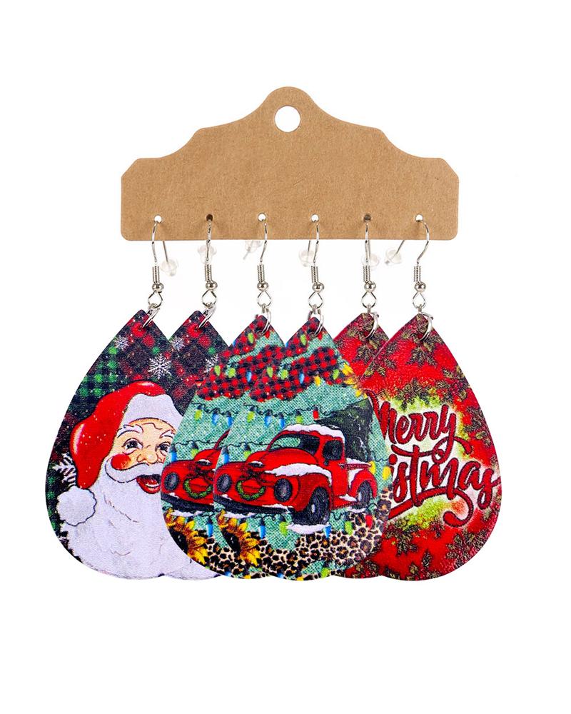 

3Pair Christmas Santa Claus Snowman Print Drop Earrings, Style5