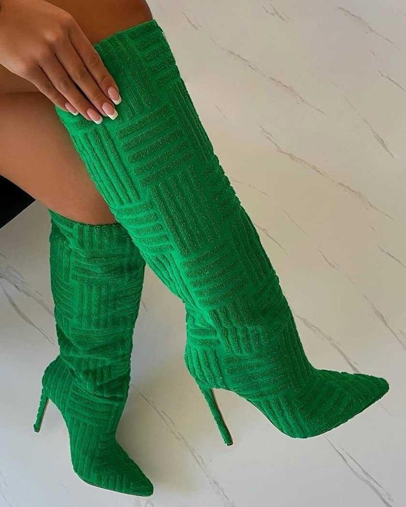 Fuzzy Over The Knee Stiletto Heel Boots