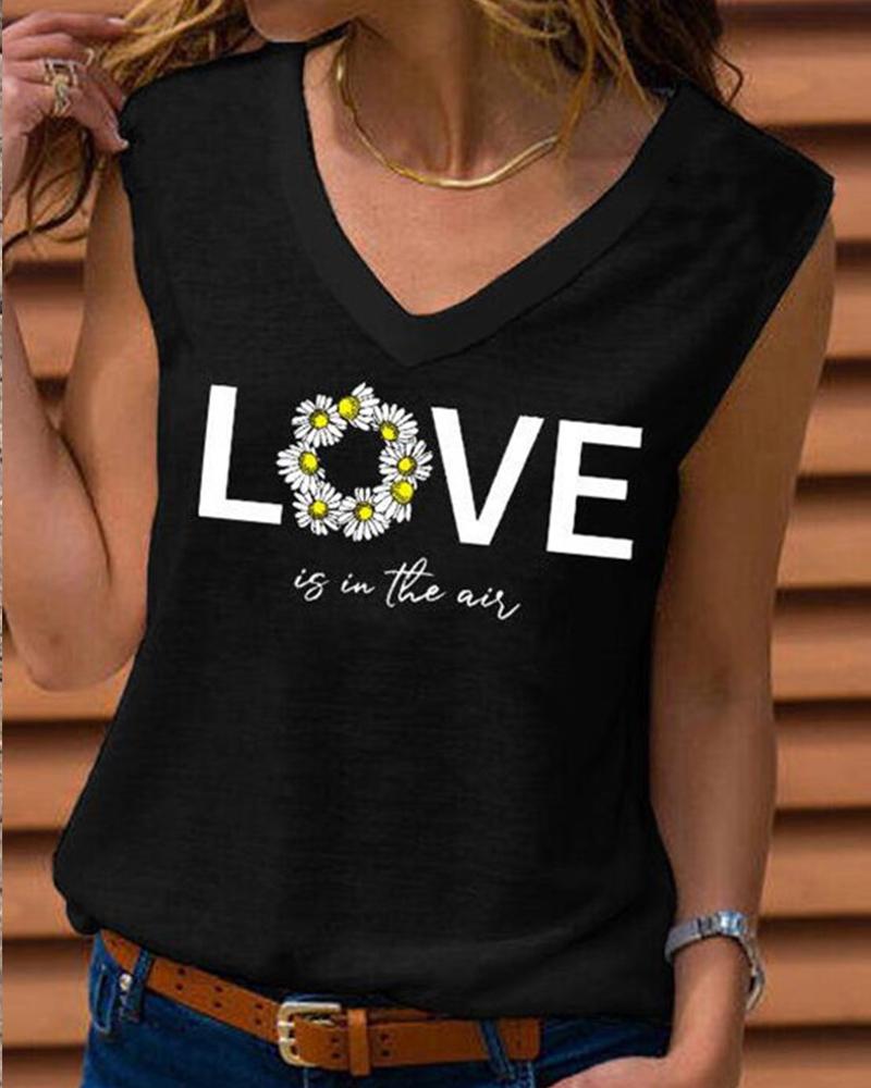 

Letter Print Sleeveless Tank, Black