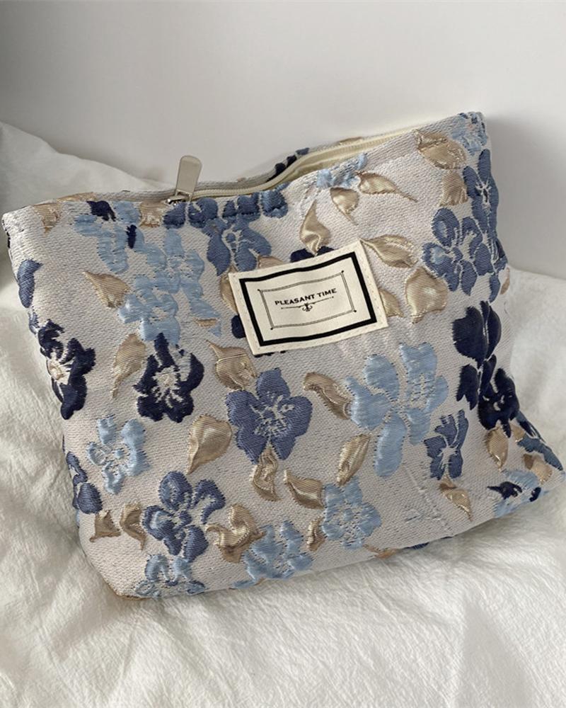 

Embossed Flower Large Capacity Makeup Cosmetic Travel Toiletry Bag Accessories Organizer, Blue
