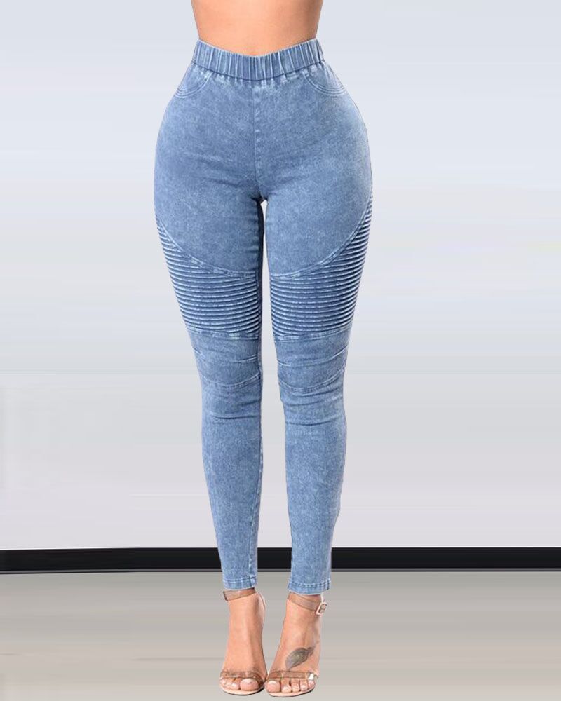 

High Waist Butt Lift Skinny Jeans, Lighted blue