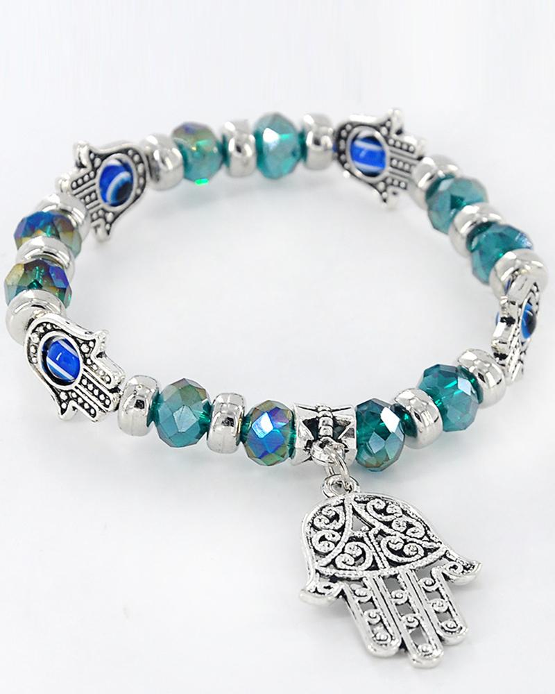 

1pc Demon Hands Blue Eye Crystal Stone Beaded Bracelet, Green