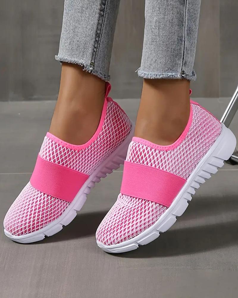 

Hollow Out Slip-on Band Patch Sneakers, Hot pink