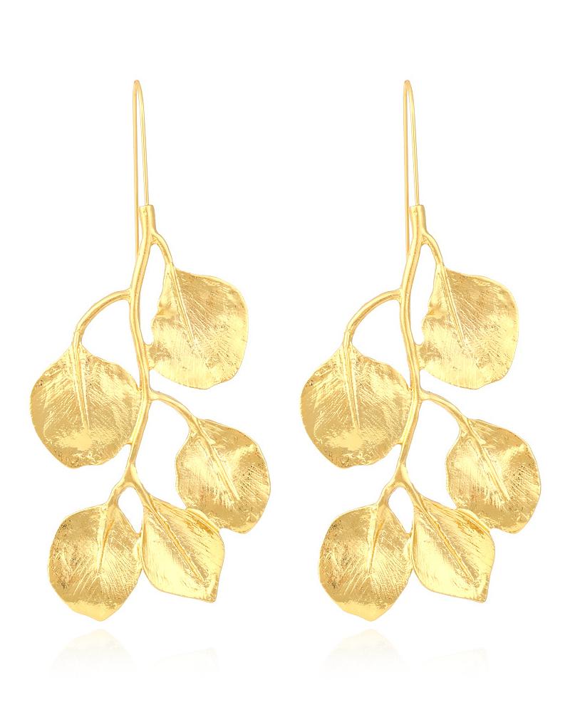 

1Pair Leaf Shaped Fashion Drop Earrings, Gold