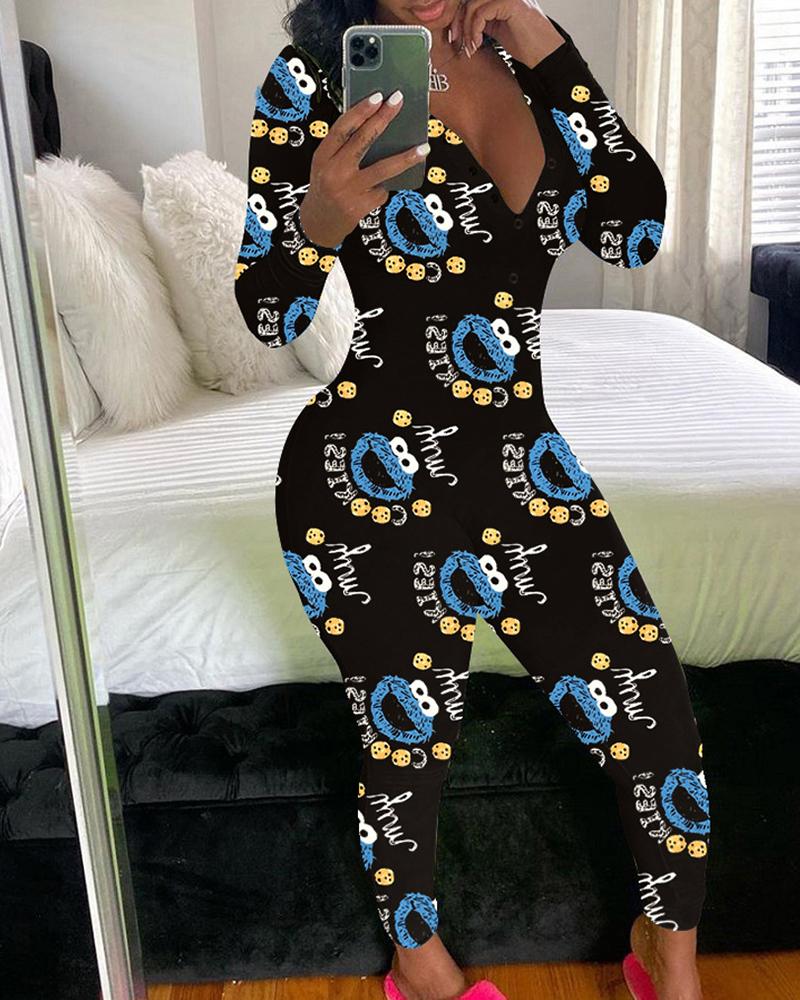 

Butterfly / Cartoon / Heart / Letter Print Buttoned Jumpsuit, Style5