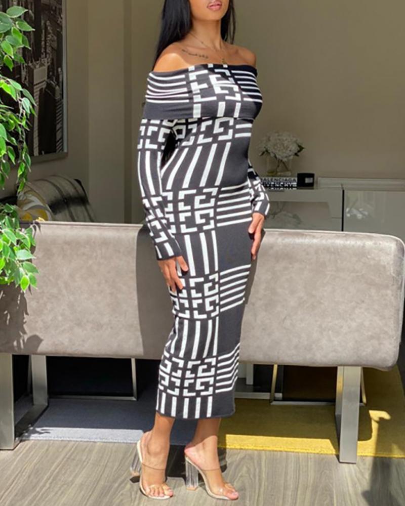 

Colorblock Off Shoulder Long Sleeve Dress, Black