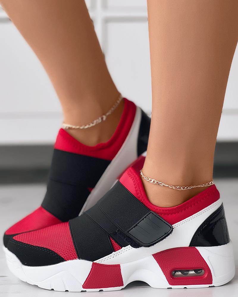 

Colorblock Velcro Breathable Sneakers, Red
