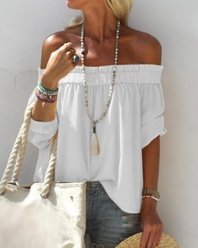 

Off Shoulder Frill Hem Casual Top, White
