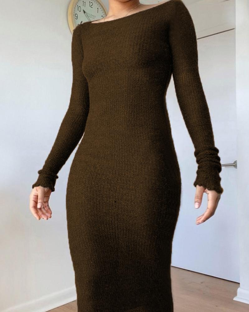 

Long Sleeve O Neck Skinny Sweater Maxi Dress, Brown