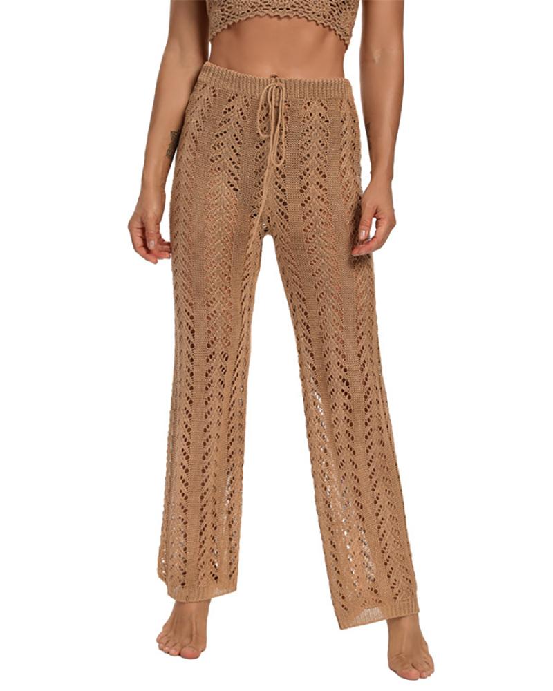 

Drawstring Hollow-Out Crochet Cover Up Pants, Khaki