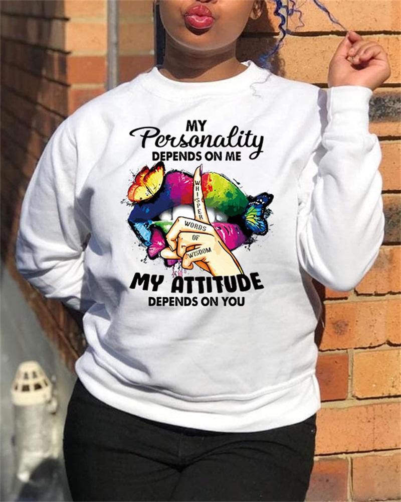 

Plus Size Slogan Butterfly Print Long Sleeve Sweatshirt, White