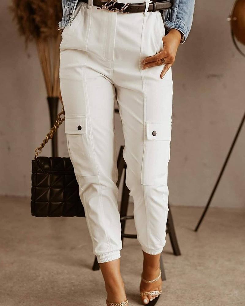 

Casual Plain Long Straight Pants, White