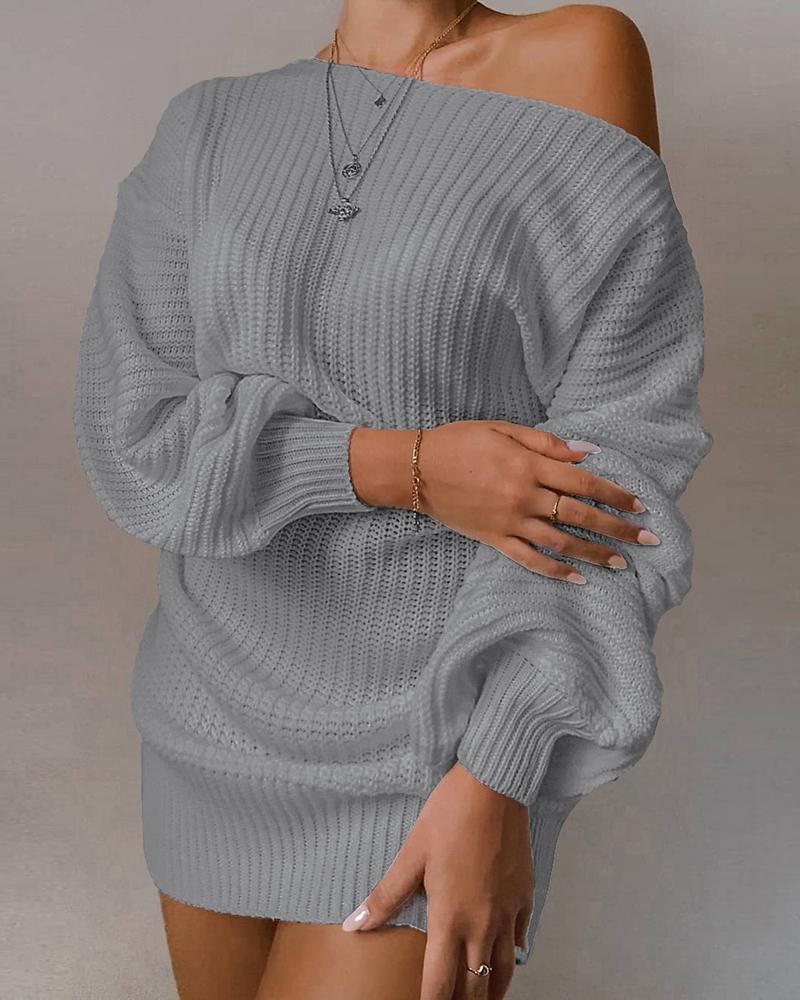 

Cold Shoulder Lantern Sleeve Knit Dress, Gray