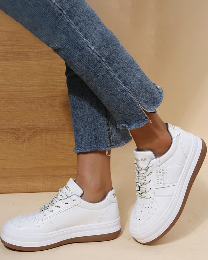 

Breathable Colorblock Lace-up Sneakers, White