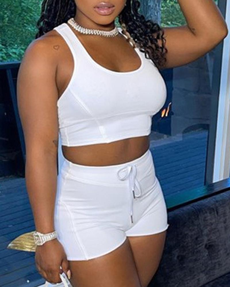 

Drawstring High Waist Active Set, White