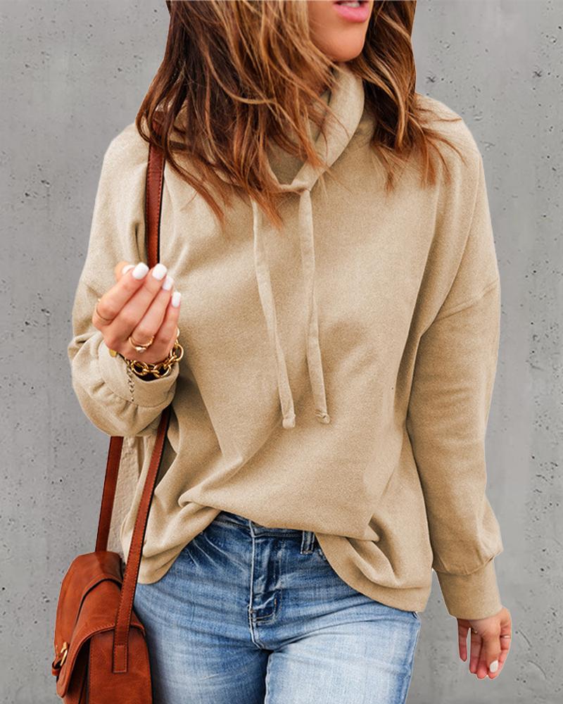 

Long Sleeve Funnel Neck Casual Sweatshirt, Apricot