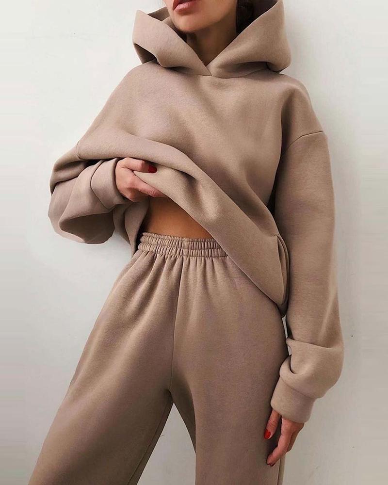 Conjunto de pantalón de manga larga con capucha y diseño de bolsillo