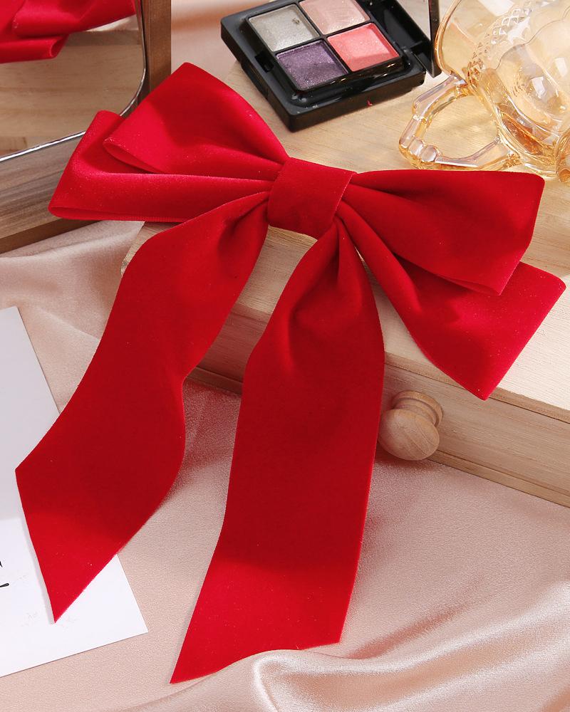 

Large Velvet Bow Hair Clip Long Ribbon Hairpin Hair Accessory, Red