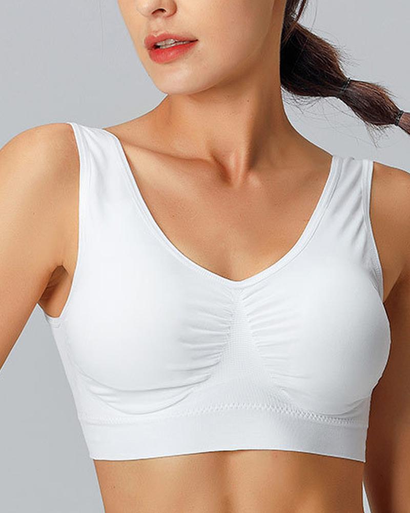 

Ruched Push Up U-Back Sports Bra, White