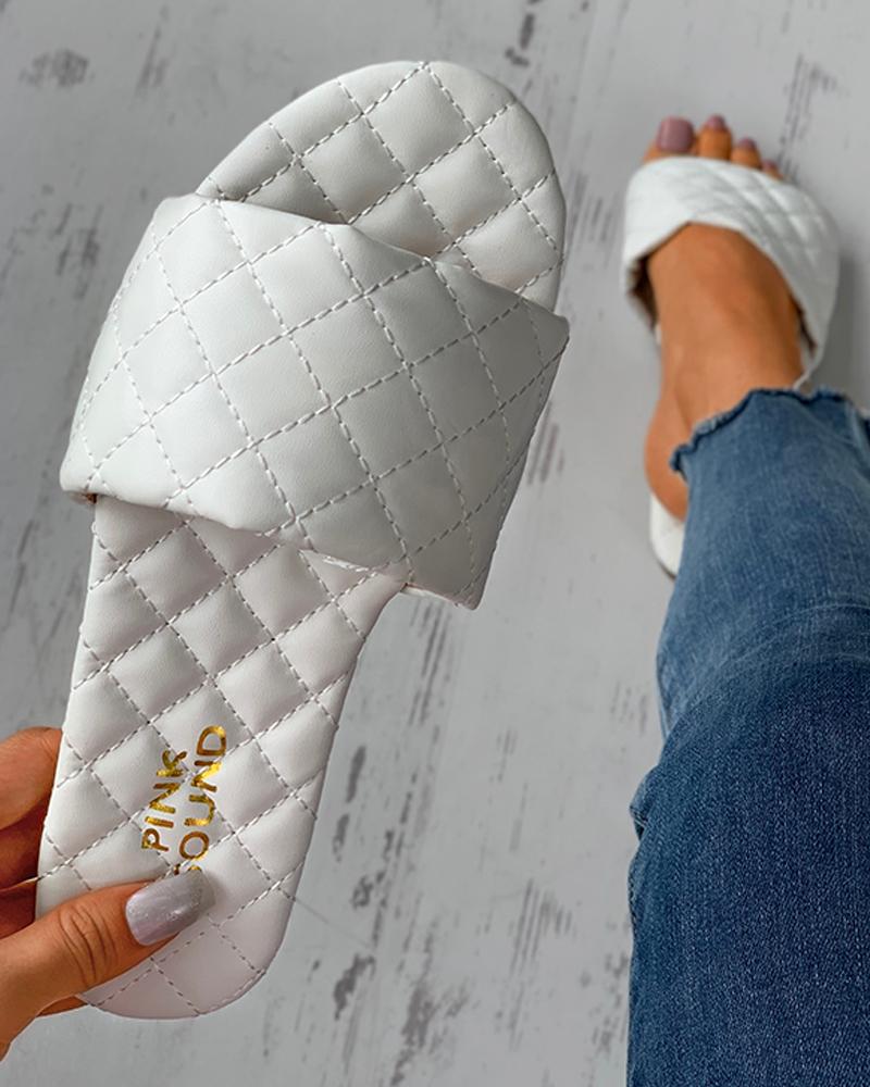 

Quilted Open Toe Casual Slippers, White