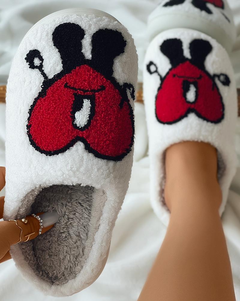 

Fuzzy Cartoon Non Slip Slippers, Red