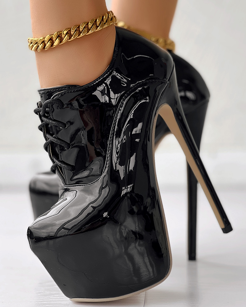 Lace-up PU Platform Stiletto Heel Pumps