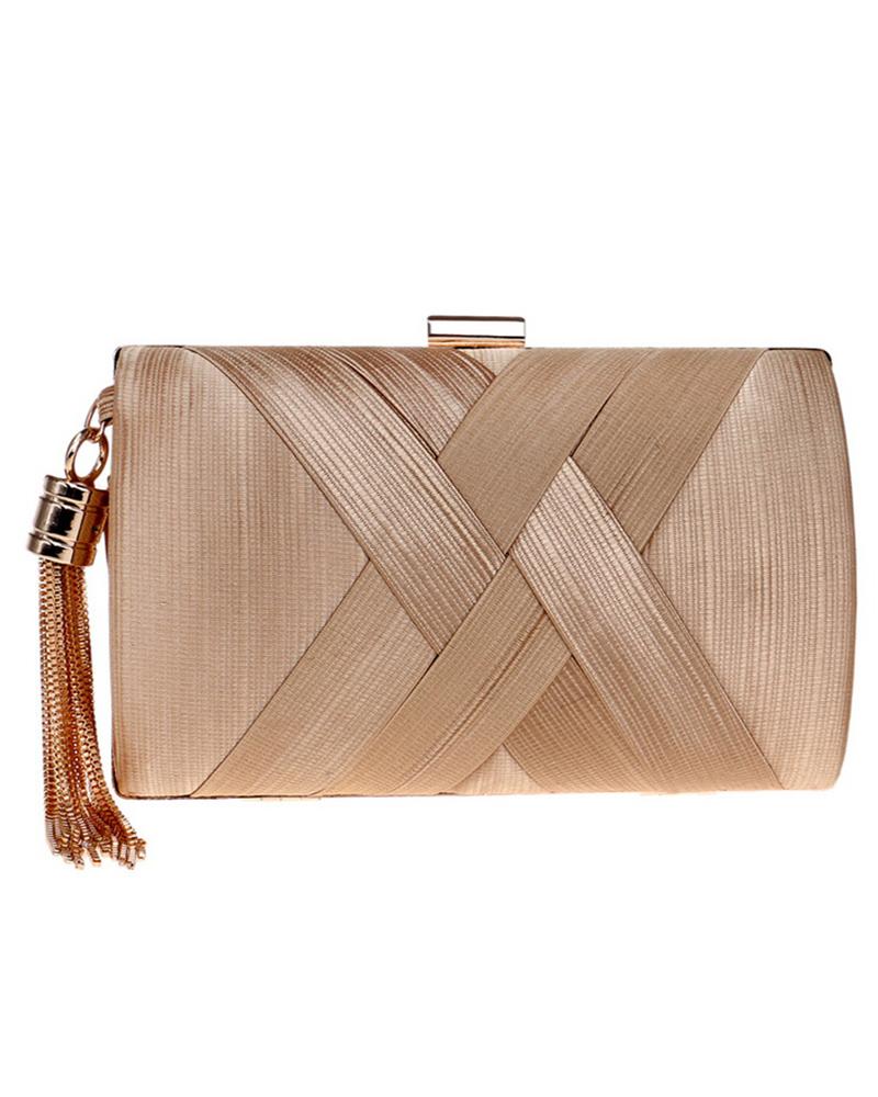 

Crisscross Chain Strap Evening Clutch Bag, Gold