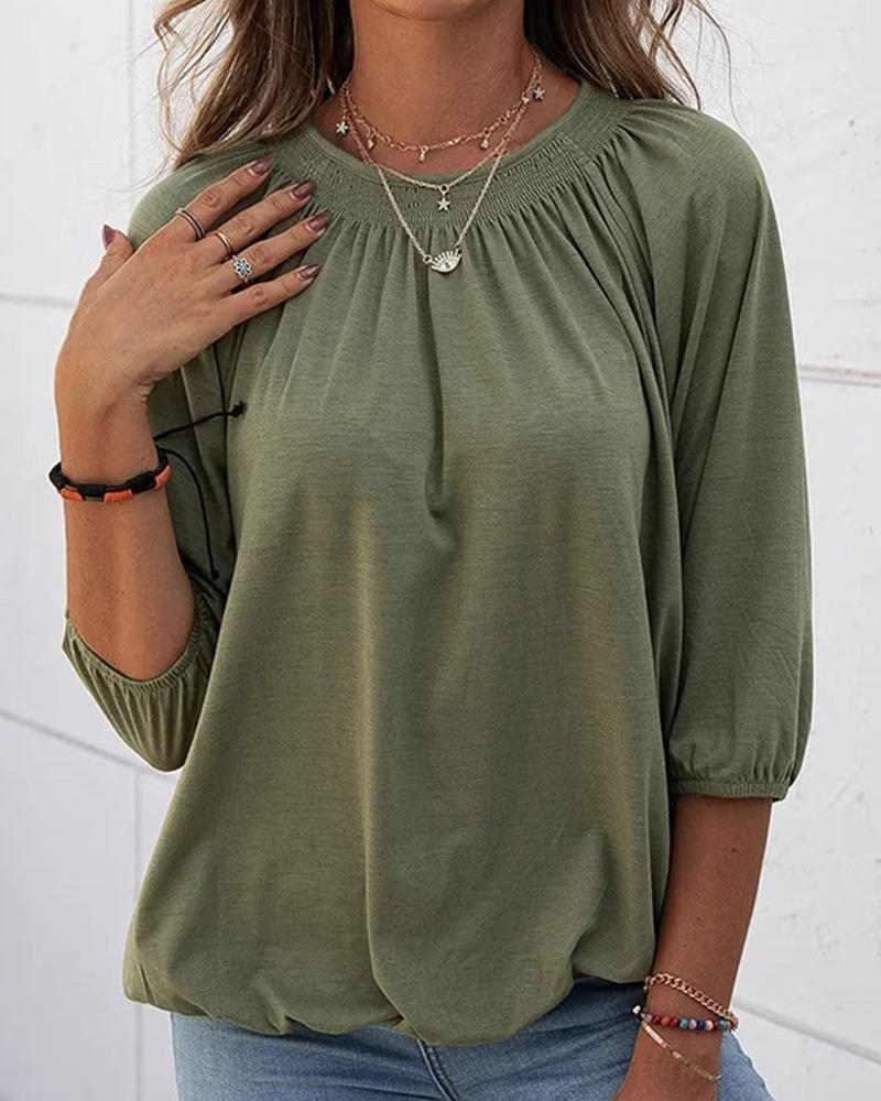 

Ruched Shirring Detail Casual Top, Green