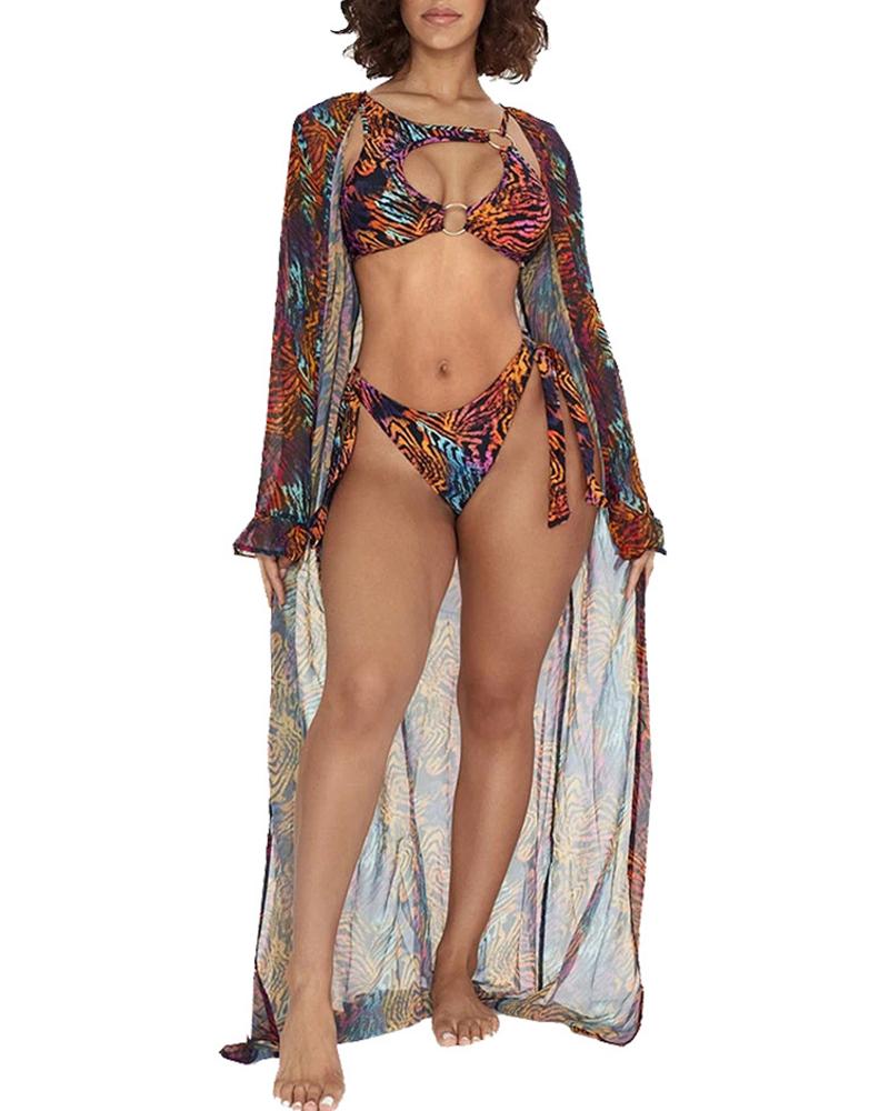 

Animal Print Long Sleeve Cover Up With Belt, Style3