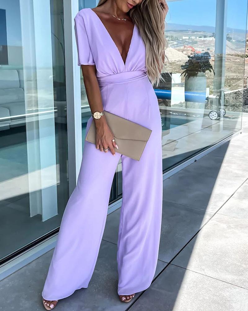 

Plunge Wide Leg Jumpsuit, Purple