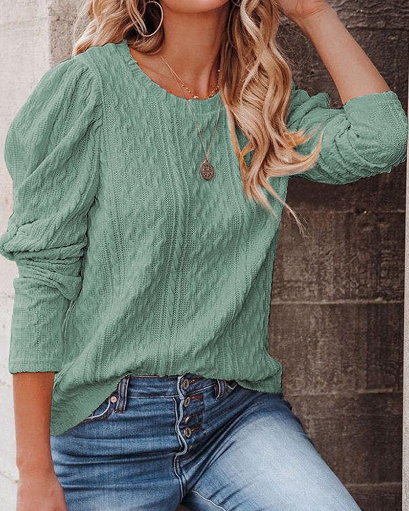 

Gigot Sleeve Cable Knit Sweater, Green