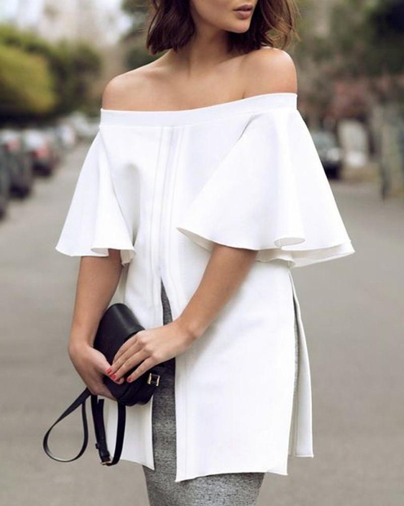 

Off Shoulder Slit Bell Sleeve Top, White