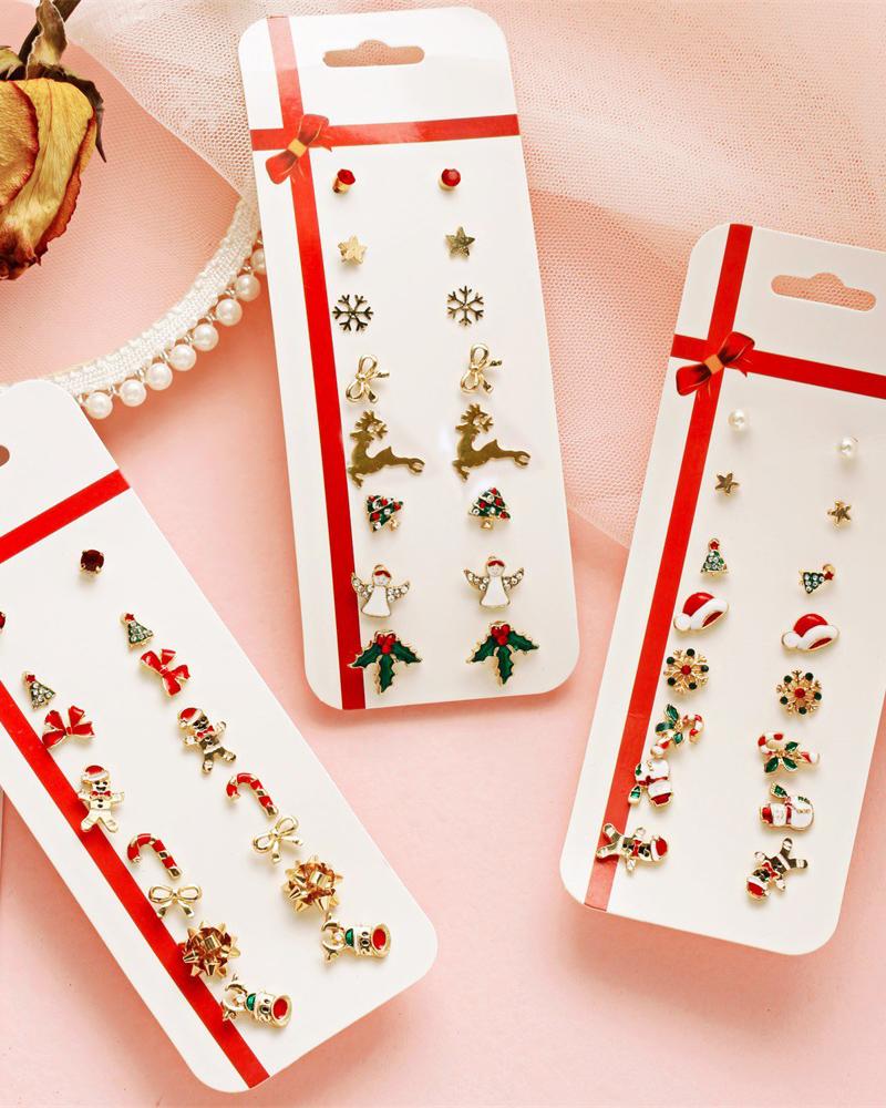 

8Pairs Christmas Snowflake Elk Earrings Set, Style1