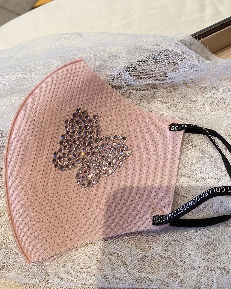 

Glitter Butterfly Pattern Studded Breathable Mouth Mask, Pink