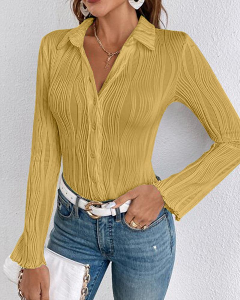 

Turn-down Collar Buttoned Textured Shirt, Yellow